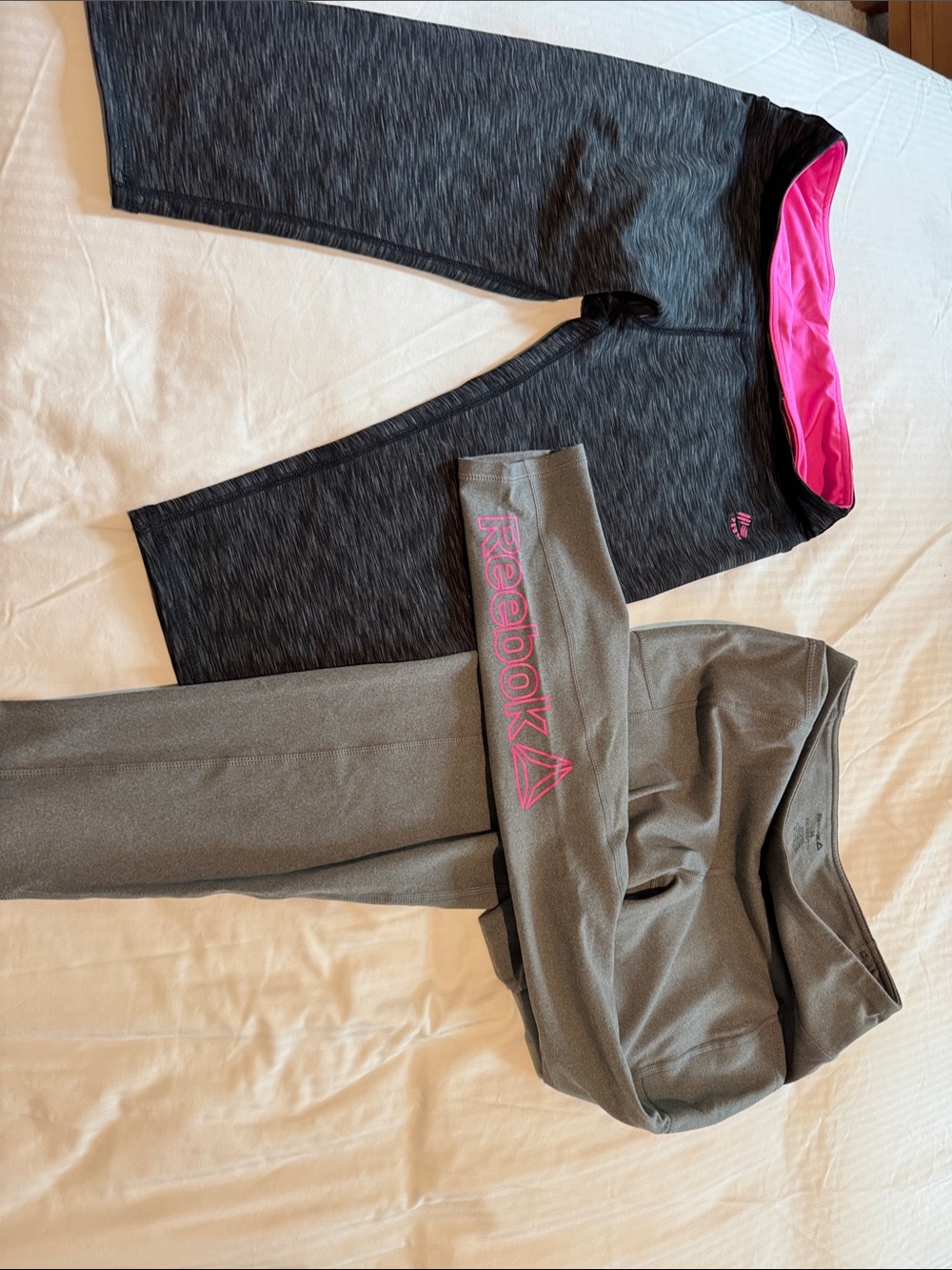 Reebok Gray Leggings with Pink Waistband and Logo